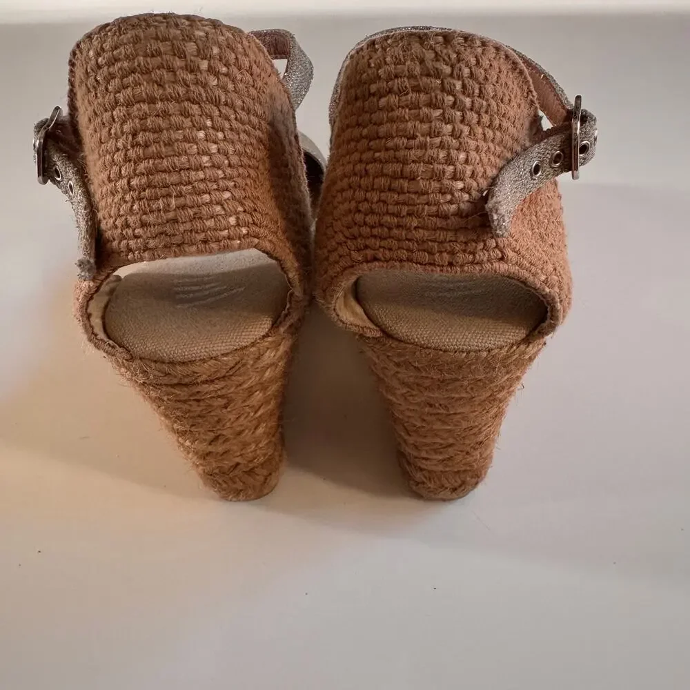 Viscata Barcelona Satuna Canvas Espadrille Wedge Sandal Tan Silver Size 39 US 9